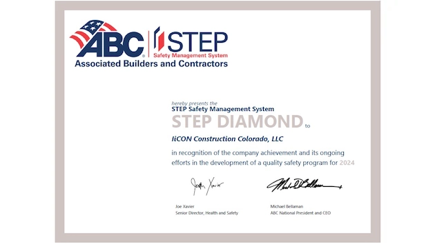 In 2024 iiCON Construction was recognized with the Step Diamond award for Safety Management Systems